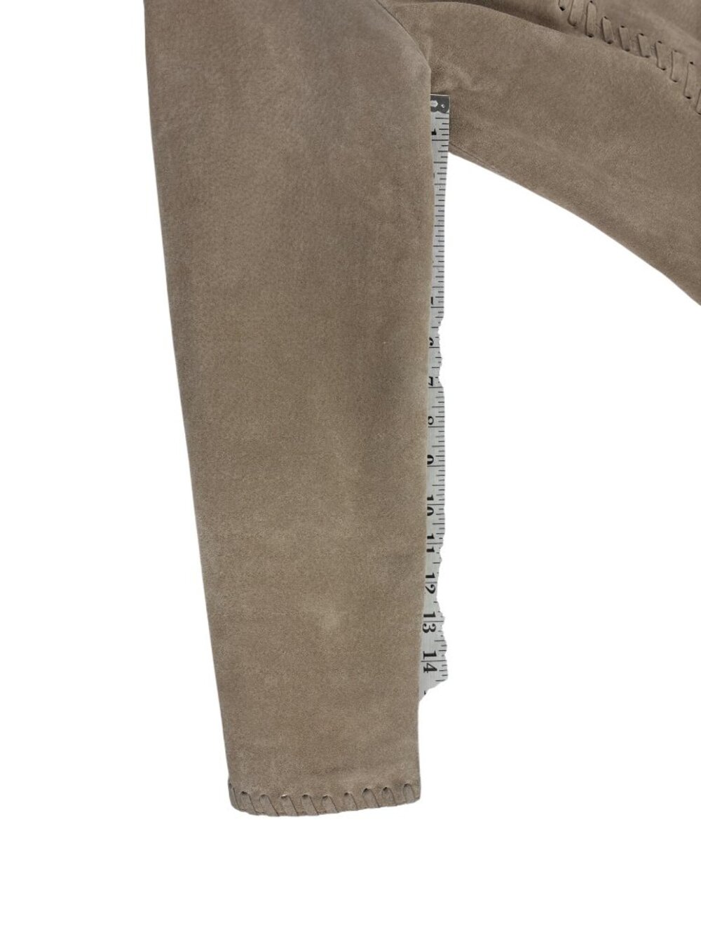Chico's Suede Leather Fringe Western Jacket Size 2 Large Whipstitch Open Front - Picture 10 of 12